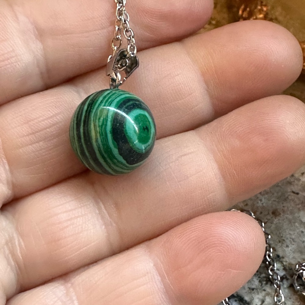 2/$10 Silver Malachite Sphere Necklace - Picture 3 of 7